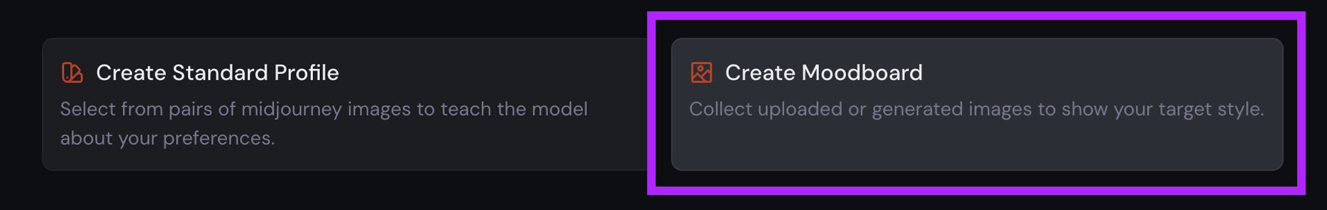 Create Moodboard button Midjourney.com personalize